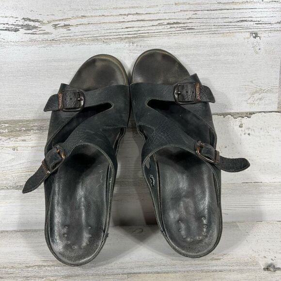 Mephisto Women's Sandals Mid Heel Slip On Buckle Leather Strap Black Size 9 - Picture 5 of 7